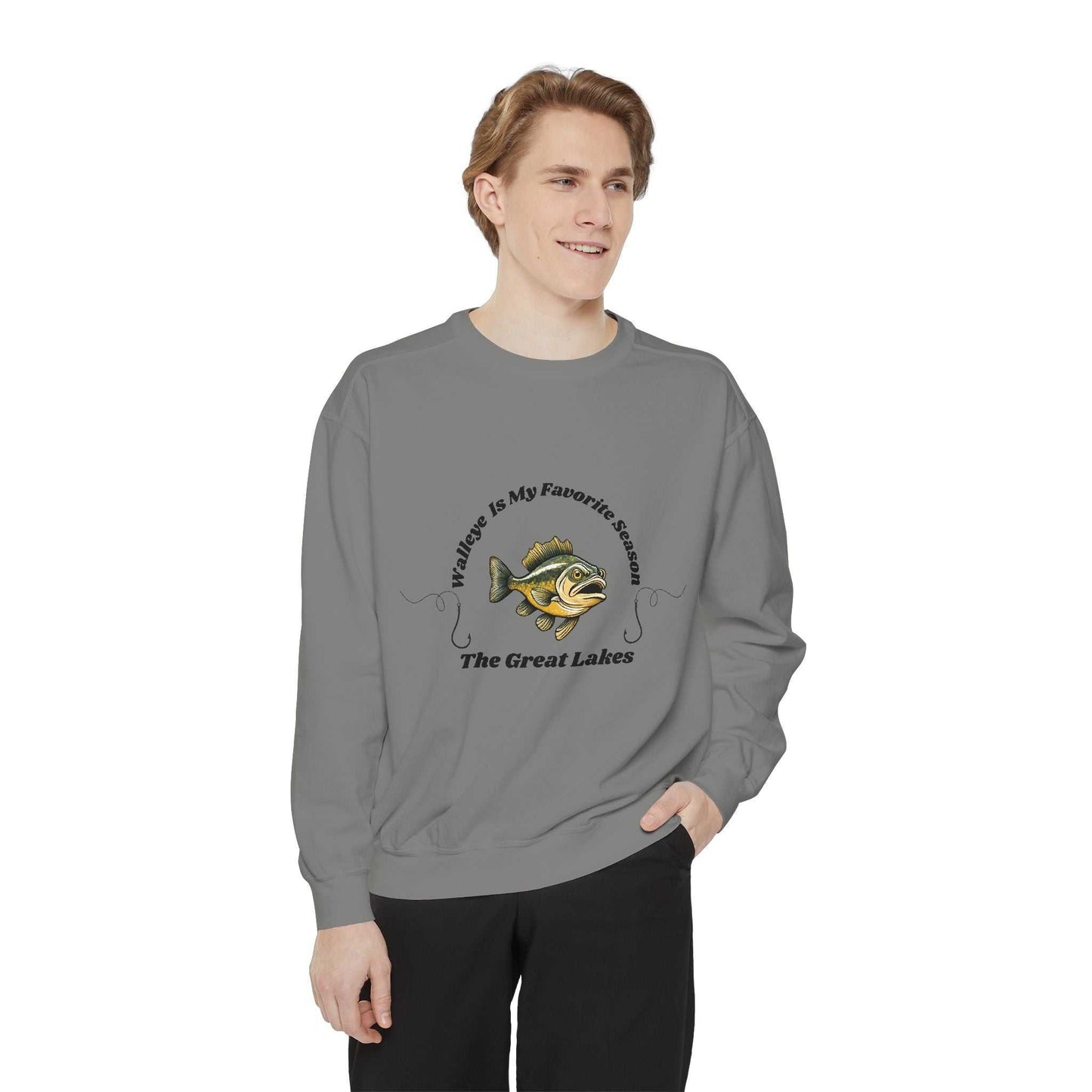 Luxurious unisex sweatshirt with Walleye and Great Lakes design.