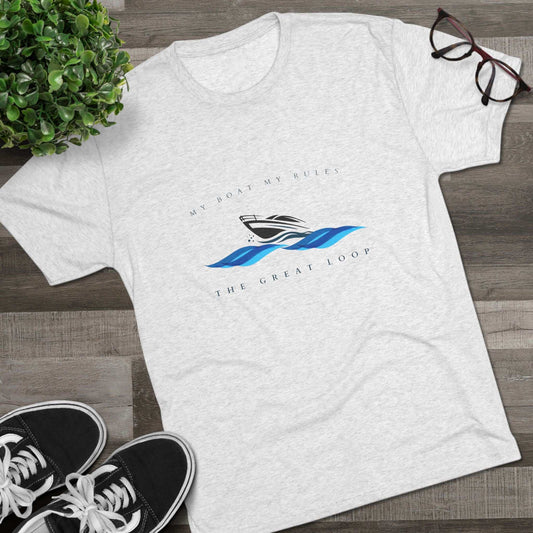 Unisex tri-blend crew tee with boat design, captioned "My Boat My Rules - The Great Loop."