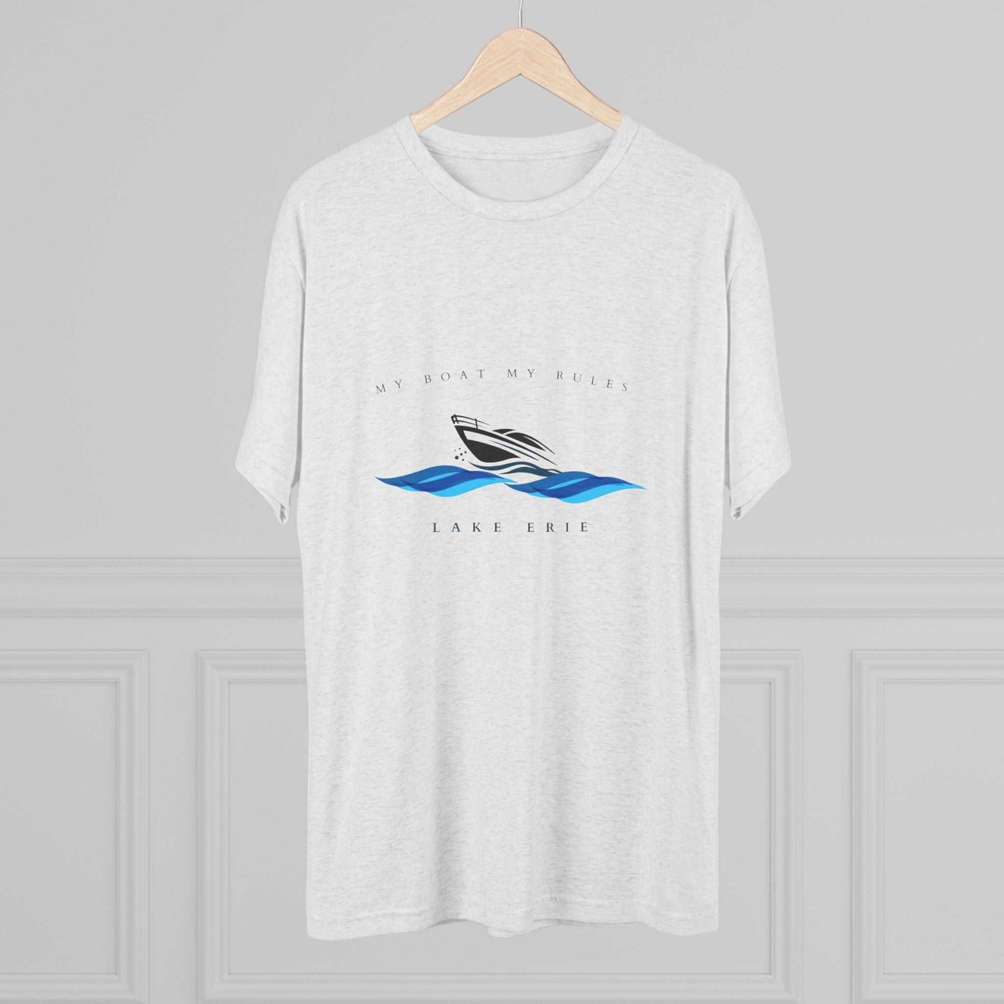 Unisex tri-blend t-shirt with "My Boat My Rules" design, featuring Lake Erie theme.