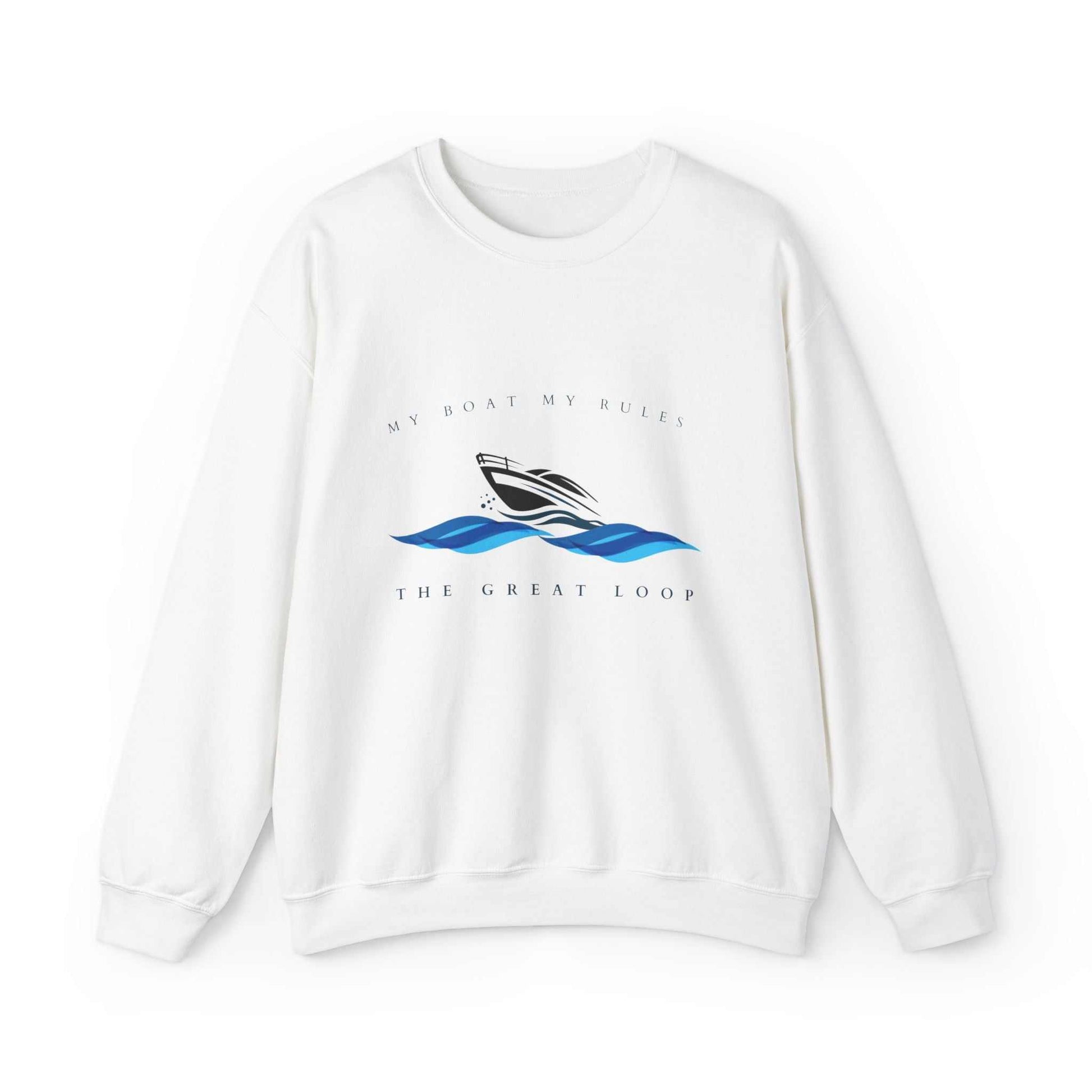 Unisex heavy blend crewneck sweatshirt featuring "My Boat-My Rules-The Great Loop" design; soft, premium quality.