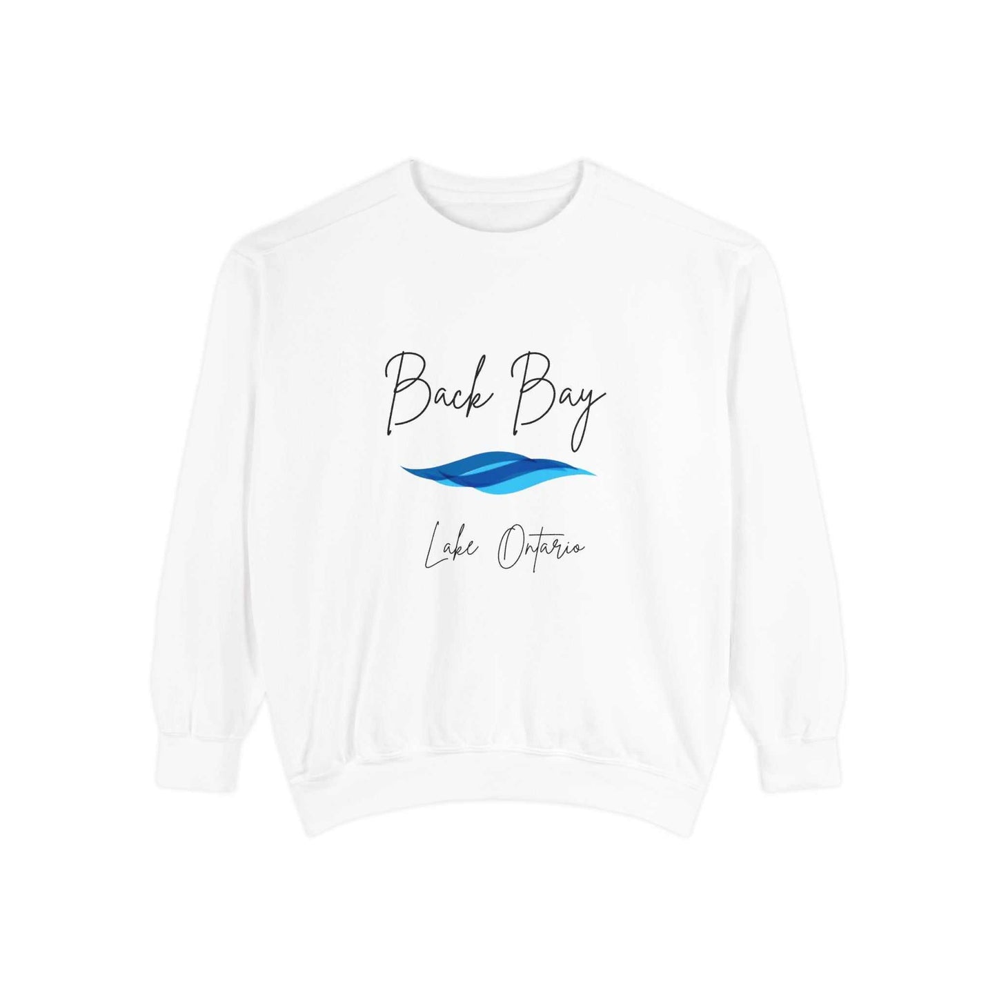 Aria's Back Bay-Lake Ontario-Black Writing Cursive-Luxurious Unisex Sweatshirt