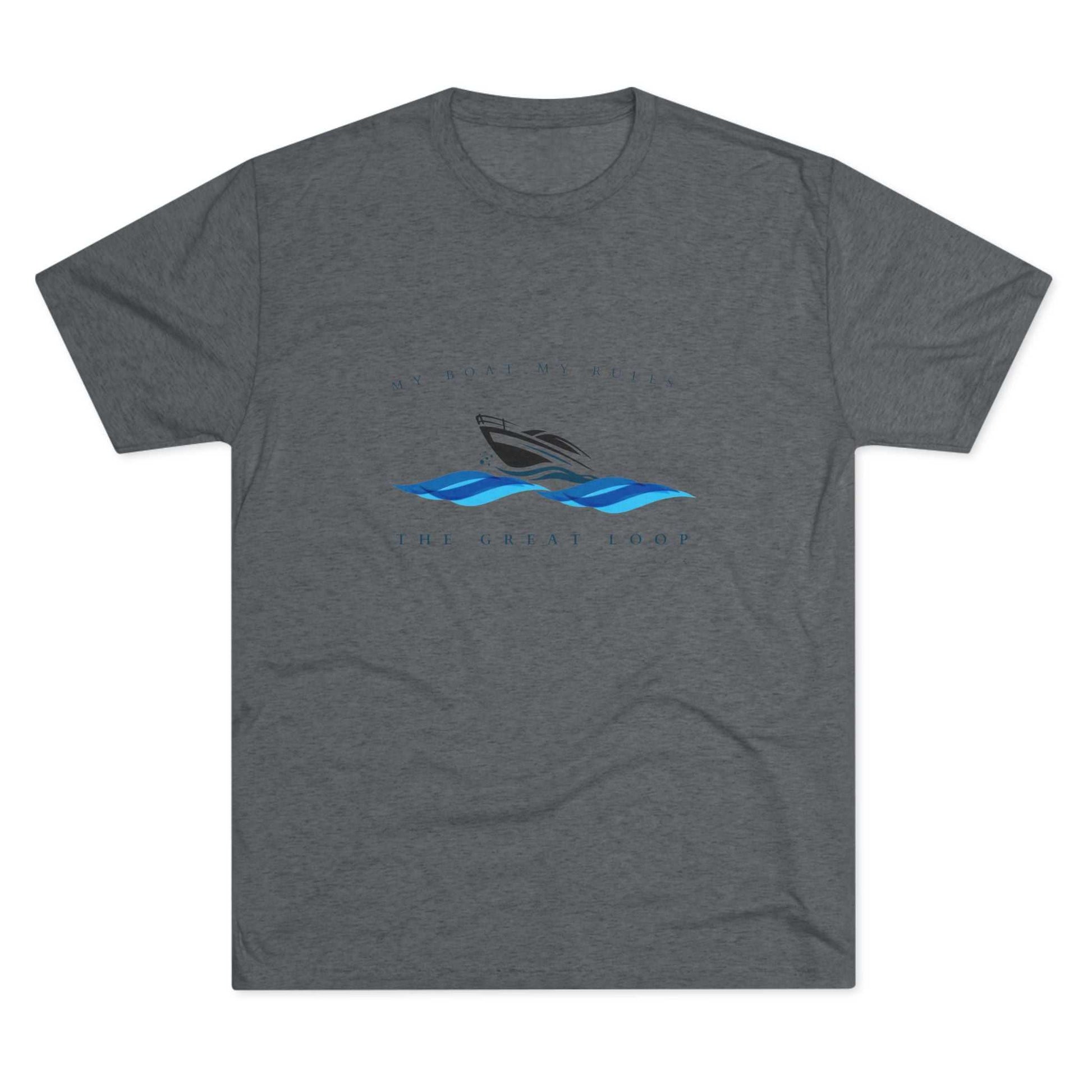 Unisex tri-blend crew tee with boat design, "My Boat My Rules" theme.