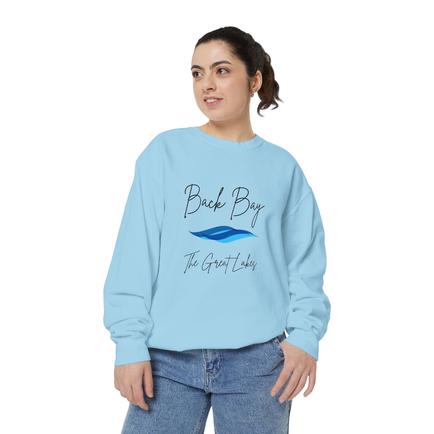 Aria's Back Bay-The Great Lakes-Black Writing Cursive-Luxurious Unisex Sweatshirt