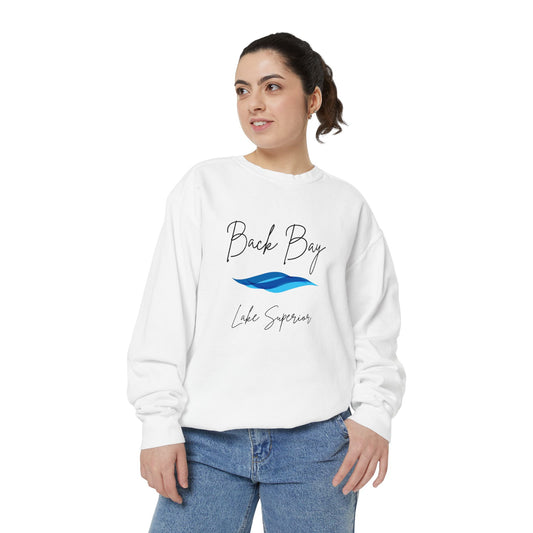 Aria's Back Bay-Lake Superior-Black Writing Cursive-Luxurious Unisex Sweatshirt