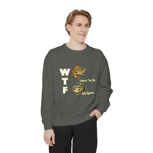 Luxurious unisex sweatshirt with fish design, Lake Superior theme, ideal for casual outings and colder seasons.