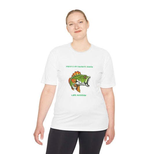 Perch is my favorite season-Lake Michigan-Unisex Moisture Wicking Tee