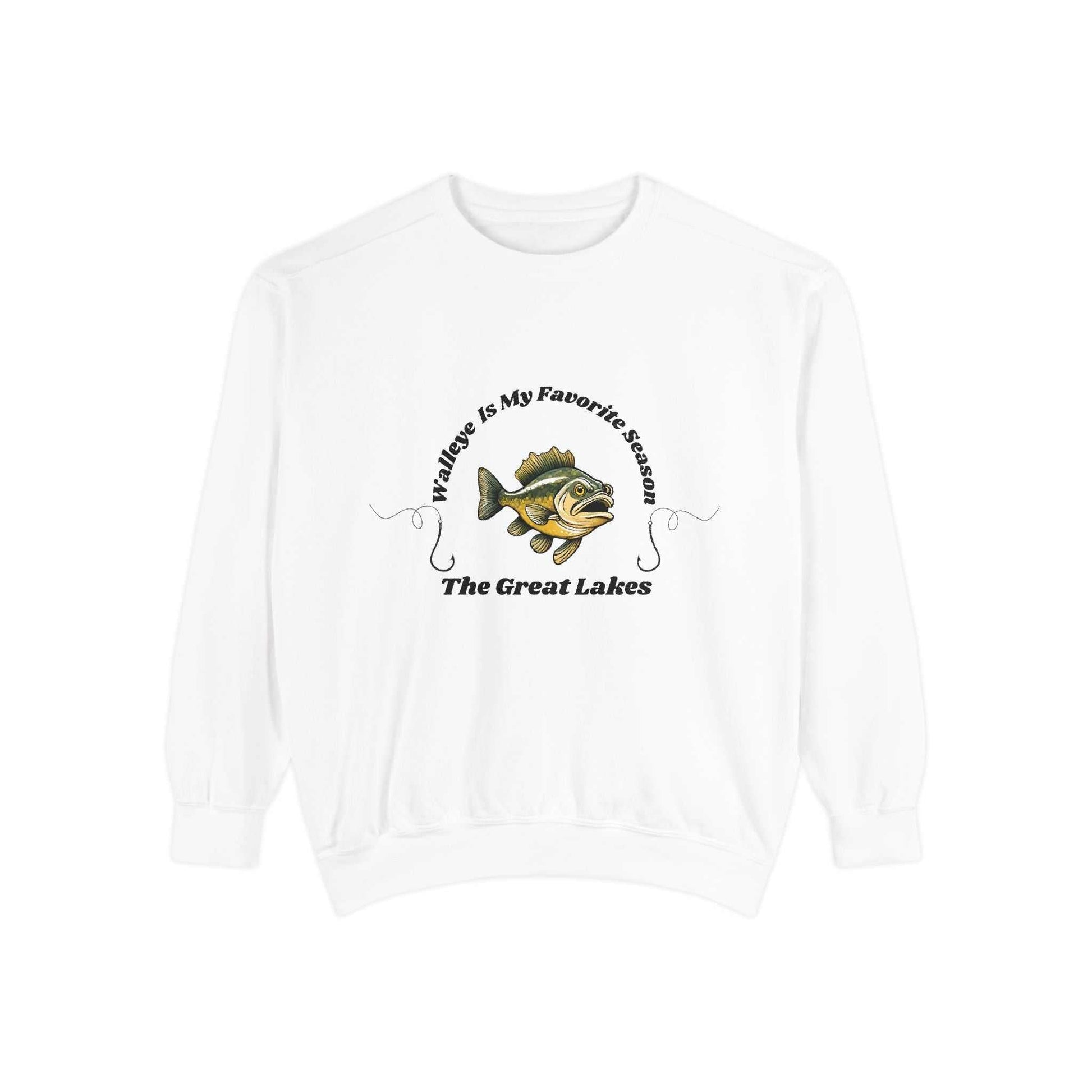 Luxurious unisex sweatshirt with "Walleye is my favorite season" design, Great Lakes style.